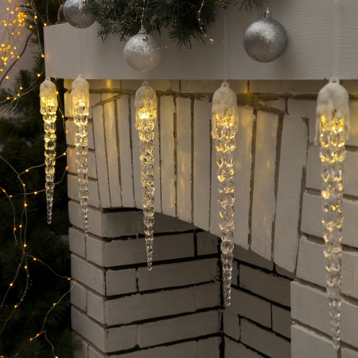 Сосулька светодиодная "Рифленая" (батарейки в комплекте) 34 см, 1 LED, ТЕПЛО-БЕЛЫЙ