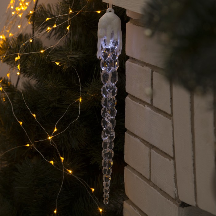 Сосулька светодиодная "Рифленая" (батарейки в комплекте) 34 см, 1 LED, БЕЛЫЙ