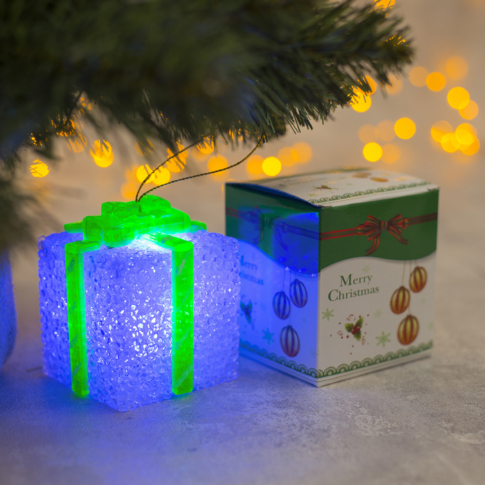 Игрушка световая "Подарок квадр." (батарейки в комплекте) 7 х 8,5 см, 1 LED, RGB, БЕЛЫЙ