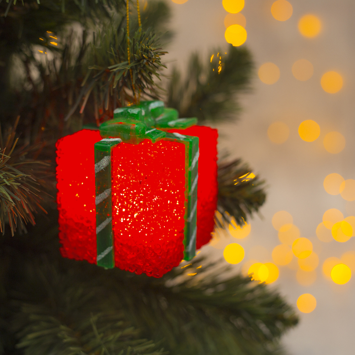 Игрушка световая "Подарок квадр." (батарейки в комплекте) 7 х 8,5см, 1LED, RGB, КРАСН. МИКС