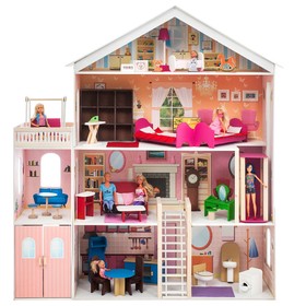 Большой дом для кукол «Мечта» (28 предметов мебели, лифт, лестница, гараж, балкон, качели) от Сима-ленд