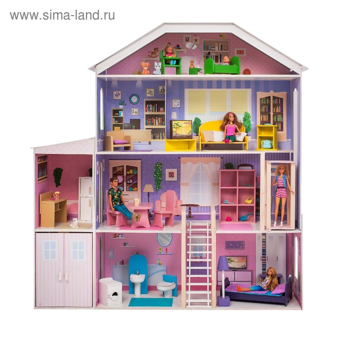 Домик кукольный деревянный Paremo «Фантазия», четырёхэтажный, с мебелью, с гаражом, со светом и звуком