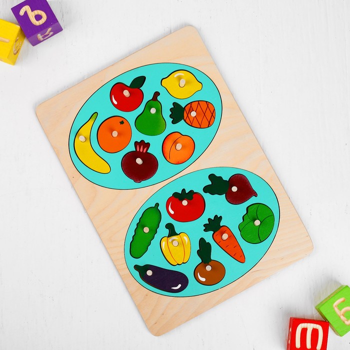 Рамка-вкладыш "Фрукты и овощи", 16 деталей