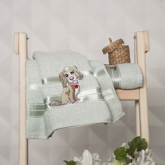 КМП TWO DOLPHINS в коробке 50x90,70х140 2 шт LITTLE PUPPY св.зелёный, 420 гр/м2, хл.100%