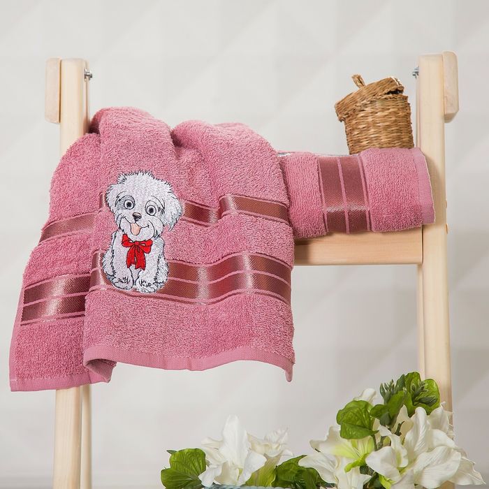 КМП TWO DOLPHINS в коробке 50x90,70х140 2 шт LITTLE PUPPY брусничный, 420 гр/м2, хл.100%