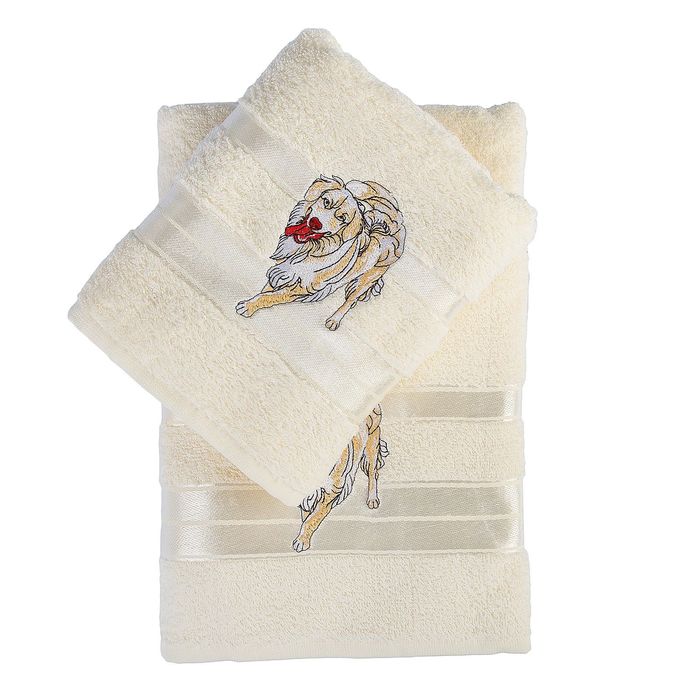 КМП TWO DOLPHINS в коробке 50x90,70х140 2 шт LITTLE PUPPY кремовый, 420 гр/м2, хл.100%