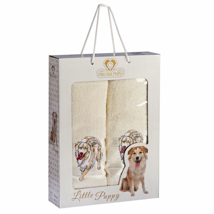 КМП TWO DOLPHINS в коробке 50x90,70х140 2 шт LITTLE PUPPY кремовый, 420 гр/м2, хл.100%