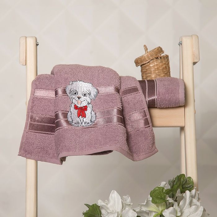 КМП TWO DOLPHINS в коробке 50x90,70х140 2 шт LITTLE PUPPY баклажан, 420 гр/м2, хл.100%