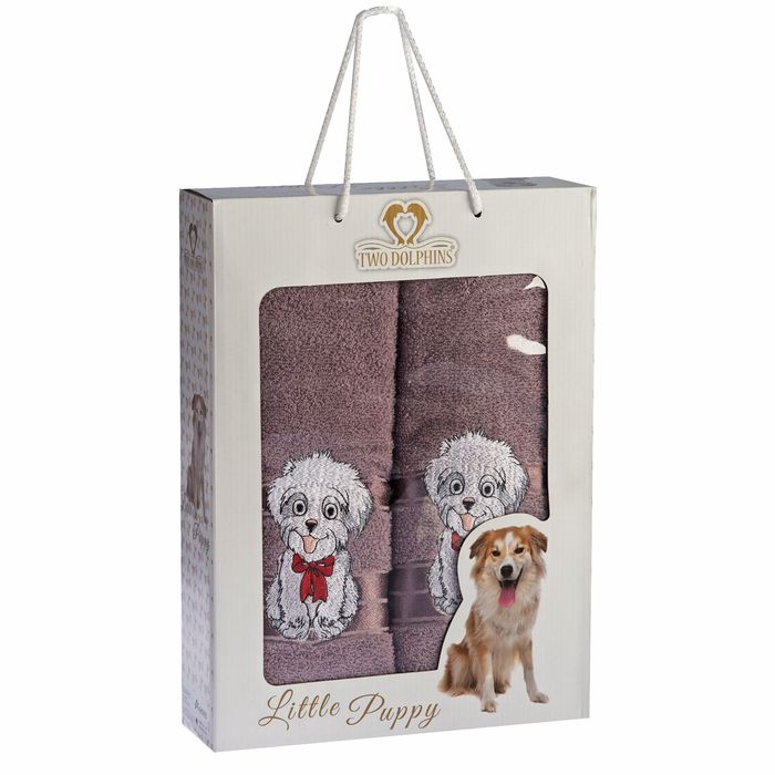 КМП TWO DOLPHINS в коробке 50x90,70х140 2 шт LITTLE PUPPY баклажан, 420 гр/м2, хл.100%