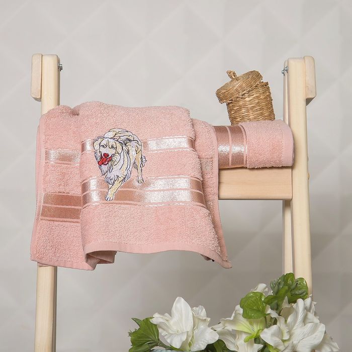 КМП TWO DOLPHINS в коробке 50x90,70х140 2 шт LITTLE PUPPY пудра, 420 гр/м2, хл.100%