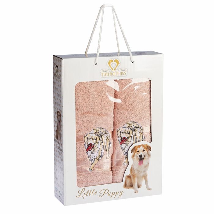 КМП TWO DOLPHINS в коробке 50x90,70х140 2 шт LITTLE PUPPY пудра, 420 гр/м2, хл.100%