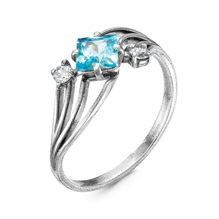 Кольцо "Галактика", посеребрение с оксидированием, цвет голубой, 18 размер