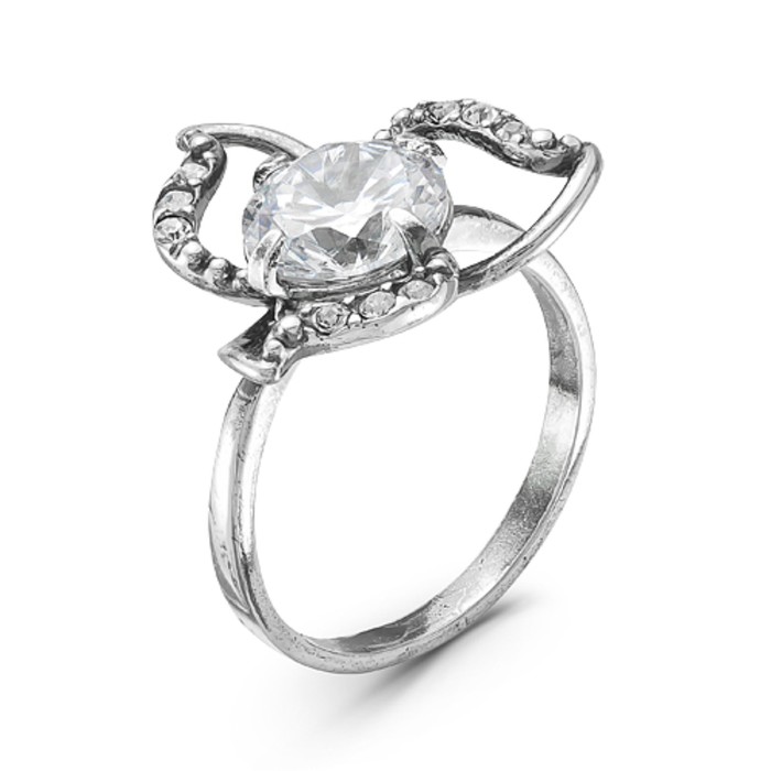 Кольцо "Нежный трилистник", посеребрение с оксидированием, цвет белый, 18 размер