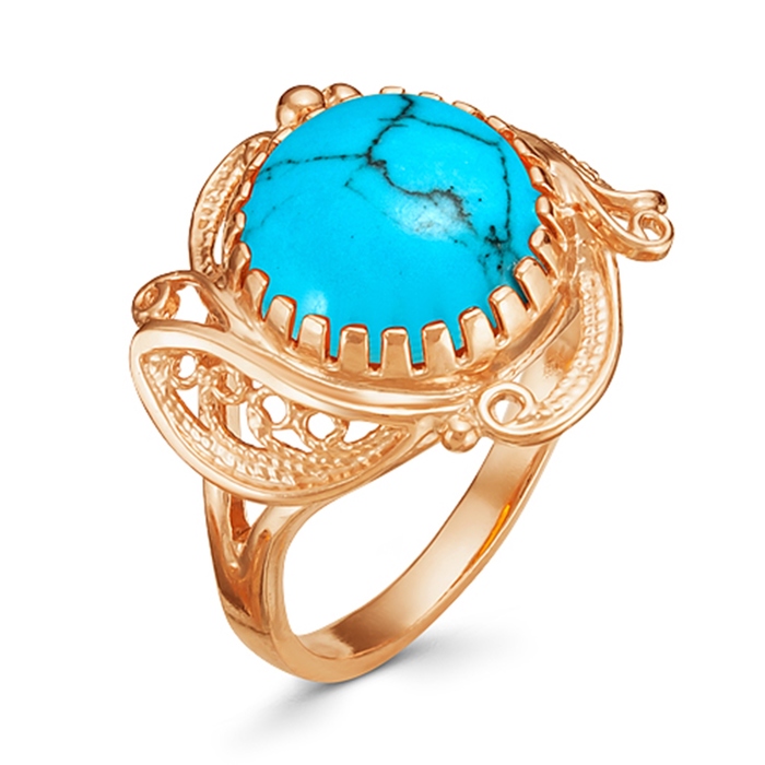 Кольцо "Каменный цветок", позолота, под бирюзу, 19.5 размер