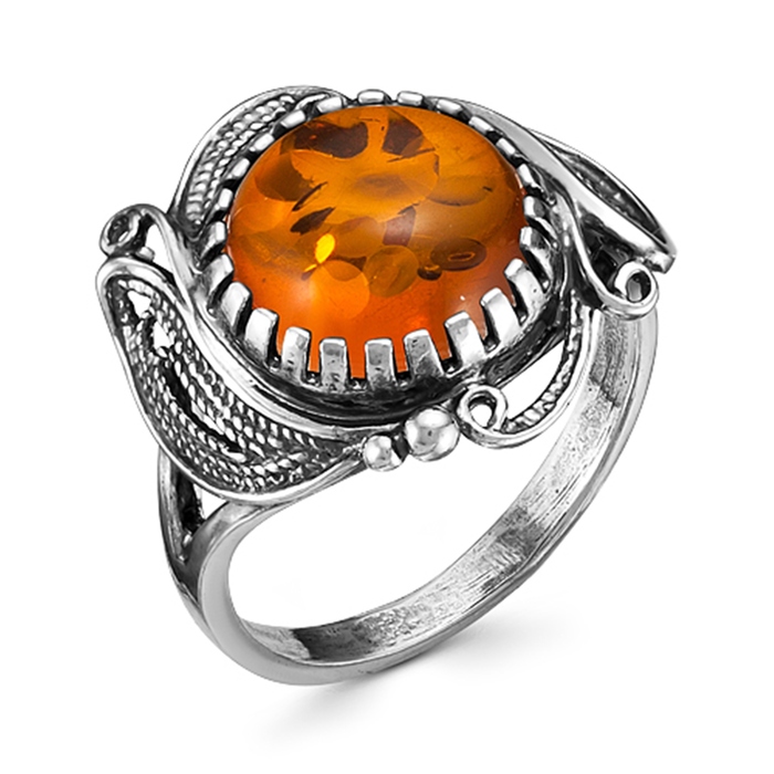 Кольцо "Каменный цветок", посеребрение с оксидированием, под янтарь, 18 размер