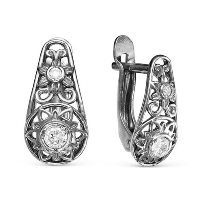 Серьги "Узоры", посеребрение с оксидированием