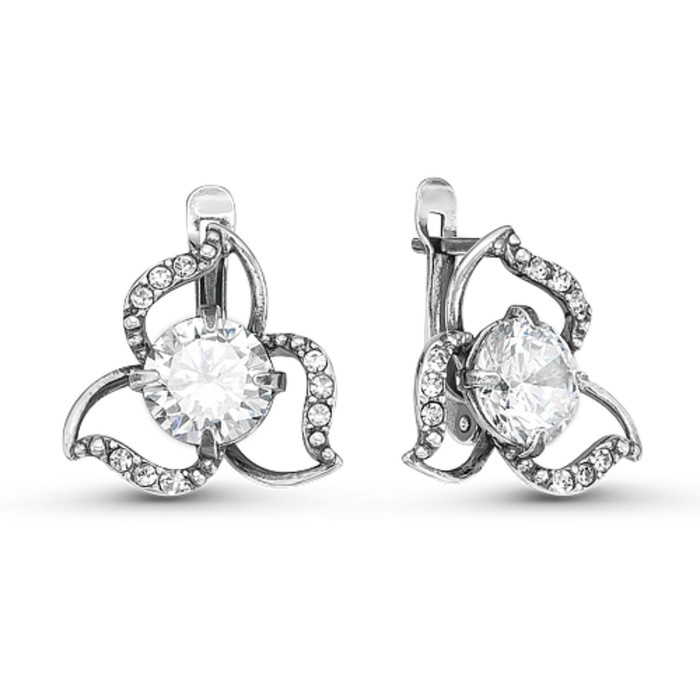 Серьги "Цветочки", посеребрение с оксидированием