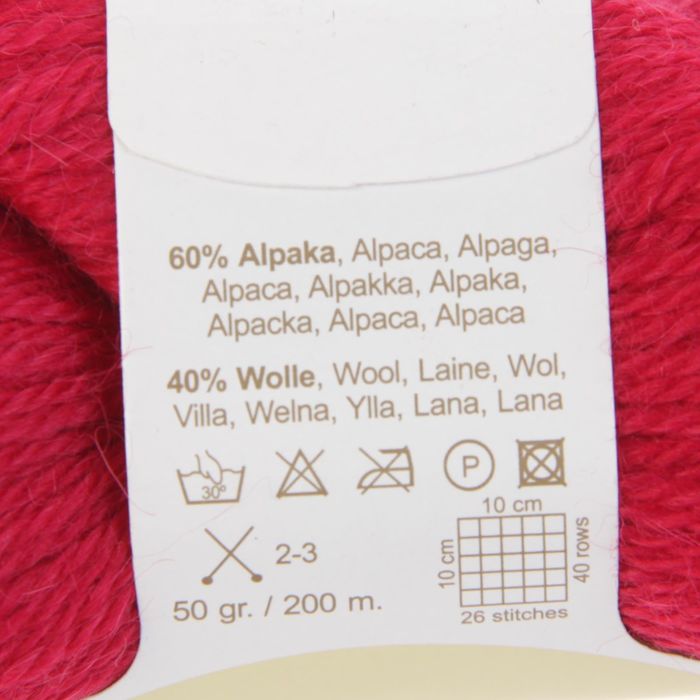 Пряжа "Valentina" 60% альпака, 40% шерсть 200м/50гр (5002315 яркая мальва)