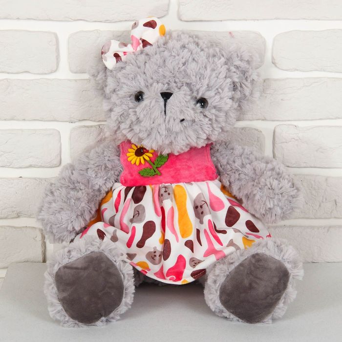 Мягкая игрушка "Медведь в платье с цветком", МИКС