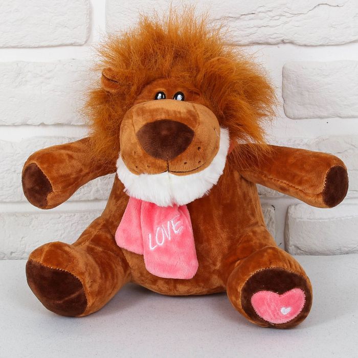 Мягкая игрушка "Лев с шарфом и вышивкой Love", 30 см