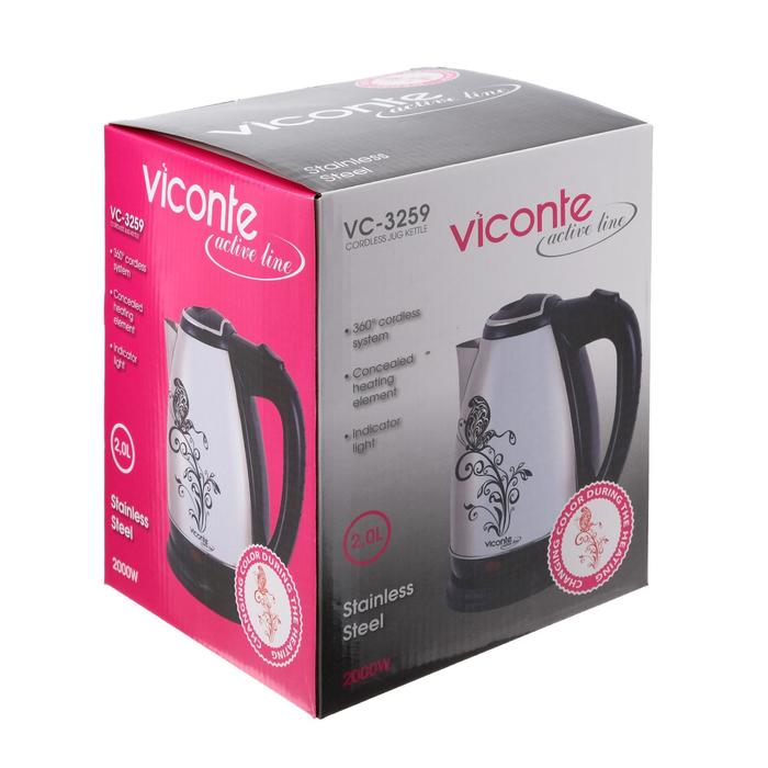 Чайник электрический Viconte VC-3259, 2000 Вт, 2 л, нержавеющая сталь