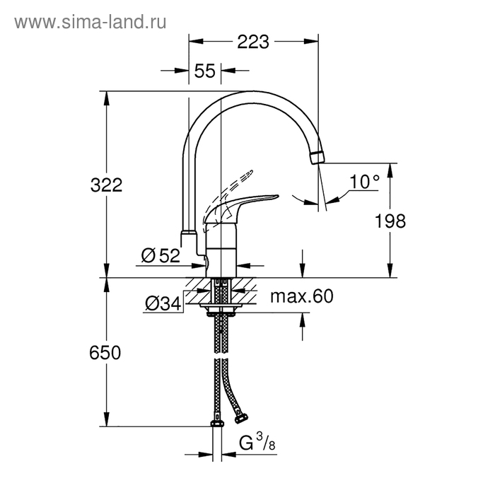 

Смеситель для мойки GROHE Euroeco, высокий излив