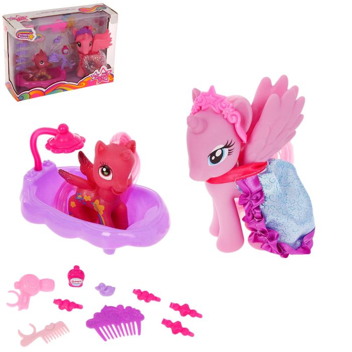 Пони "Дива" с малышкой в ванне, с аксессуарами, МИКС