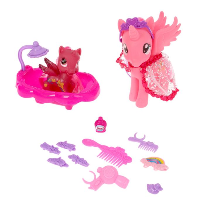 Пони "Дива" с малышкой в ванне, с аксессуарами, МИКС