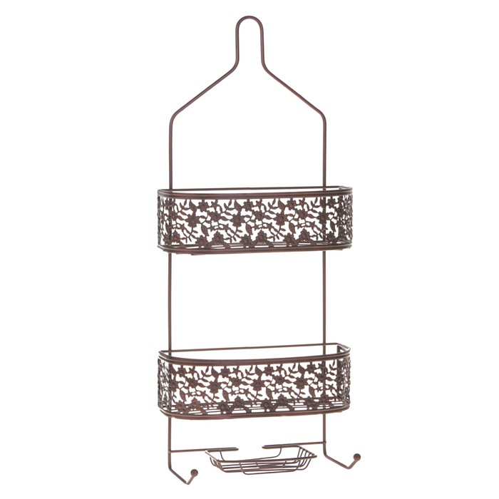 Полка 2х-ярусная с мыльницей, 2 крючка, цвет коричневый