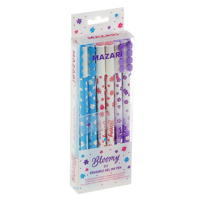 Ручка "пиши-стирай" гелевая Bloomy, узел 0.5 мм, чернила синие, со стираемыми чернилами, игольчатый пишущий узел