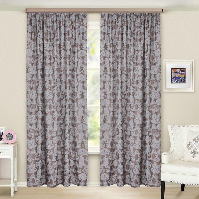 Шторы портьерные "Папоротник", жаккард 135х260 (2шт), 190гр/м2, полиэстер 100%.,тем.беж