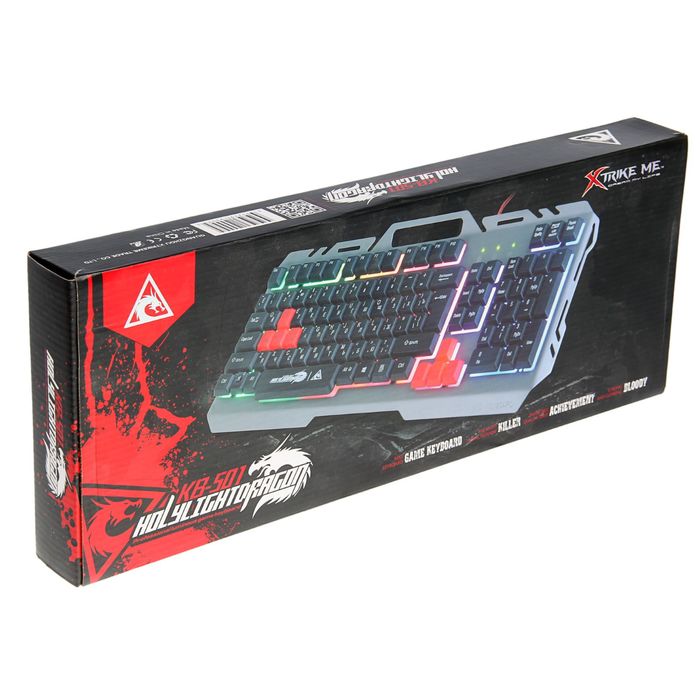 Клавиатура Xtrike Me KB-501, металлическая панель, RGB подсветка.