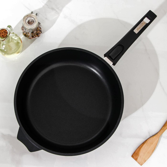 

Сковорода «Престиж», d=28 см, съёмная ручка, стеклянная крышка, антипригарное покрытие, цвет чёрный