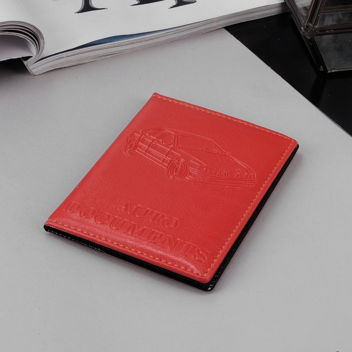 Обложка для автодокументов, прошитый, цвет красный