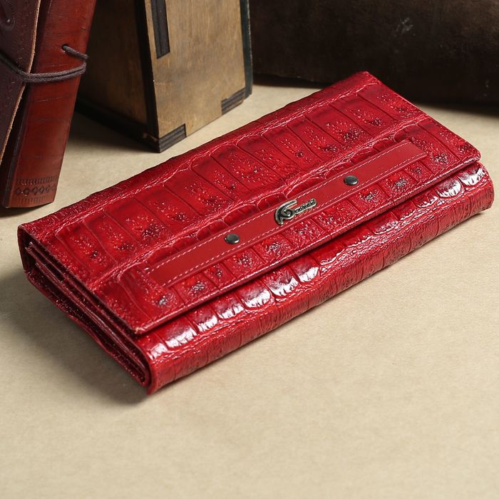 Кошелёк женский, 3 отдела, для монет, для карт, наружный карман, цвет красный