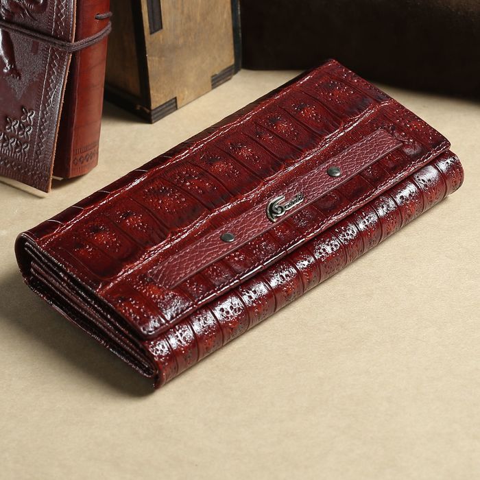 Кошелёк женский, 3 отдела, для монет, для карт, наружный карман, цвет коричневый