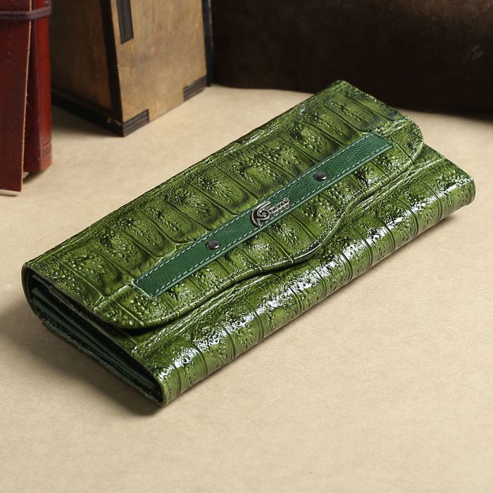 Кошелёк женский, 4 отдела, для монет, вкладыш для карт, наружный карман, цвет зелёный