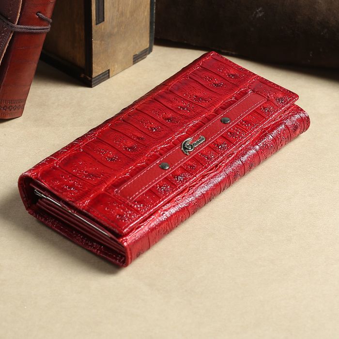 Кошелёк женский, 2 отдела рамка, 3 отдела, для карт, на клапане, наружный карман, цвет красный