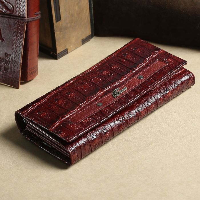 Кошелёк женский, 2 отдела рамка, 3 отдела, для карт, на клапане, наружный карман, цвет коричневый