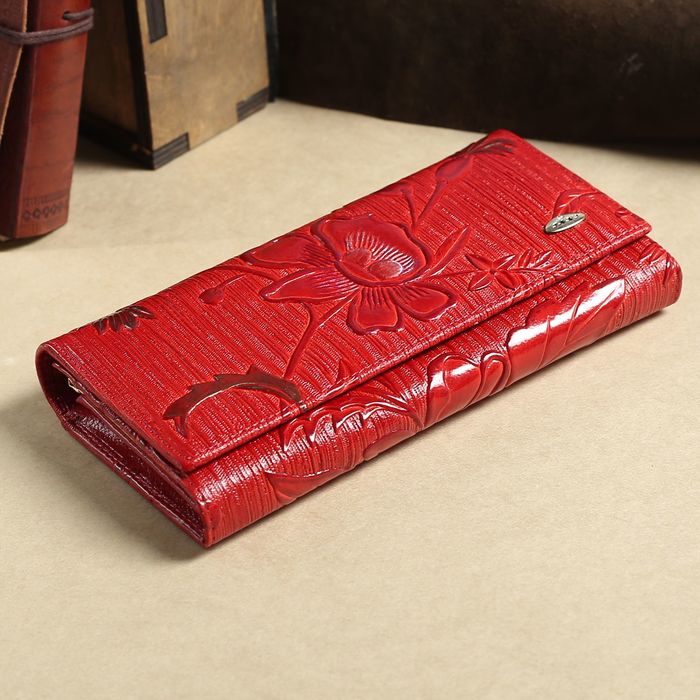 Кошелёк женский, 2 отдела рамка, 3 отдела, для карт, на клапане, наружный карман, цвет красный