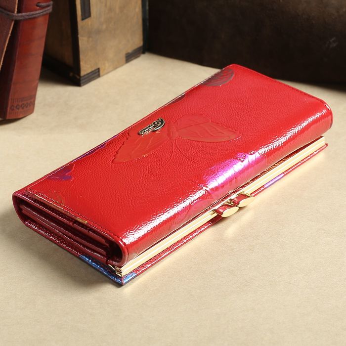 Кошелёк женский, 2 отдела рамка, 3 отдела, для карт, на клапане, цвет красный