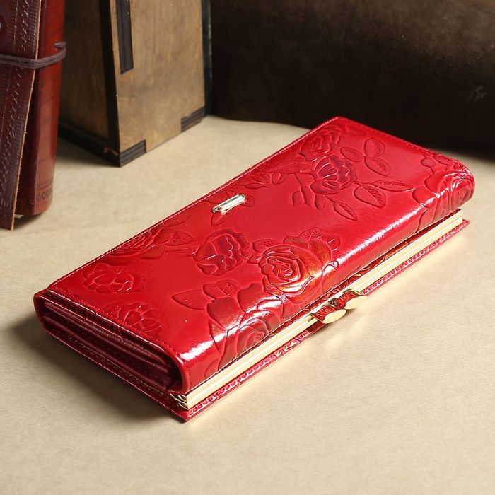 Кошелёк женский, 2 отдела рамка, 3 отдела, для карт, на клапане, цвет красный