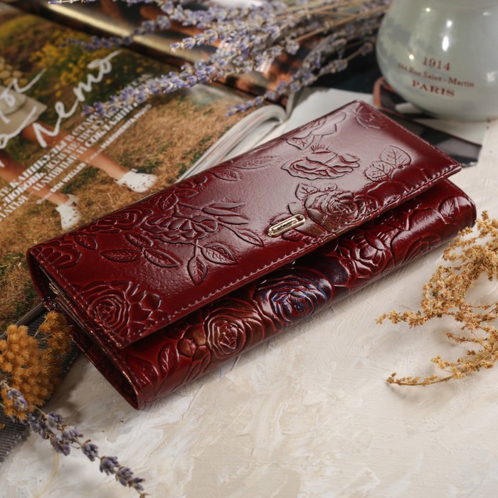 Кошелёк женский, 2 отдела рамка, 3 отдела, для карт, на клапане, наружный карман, цвет коричневый