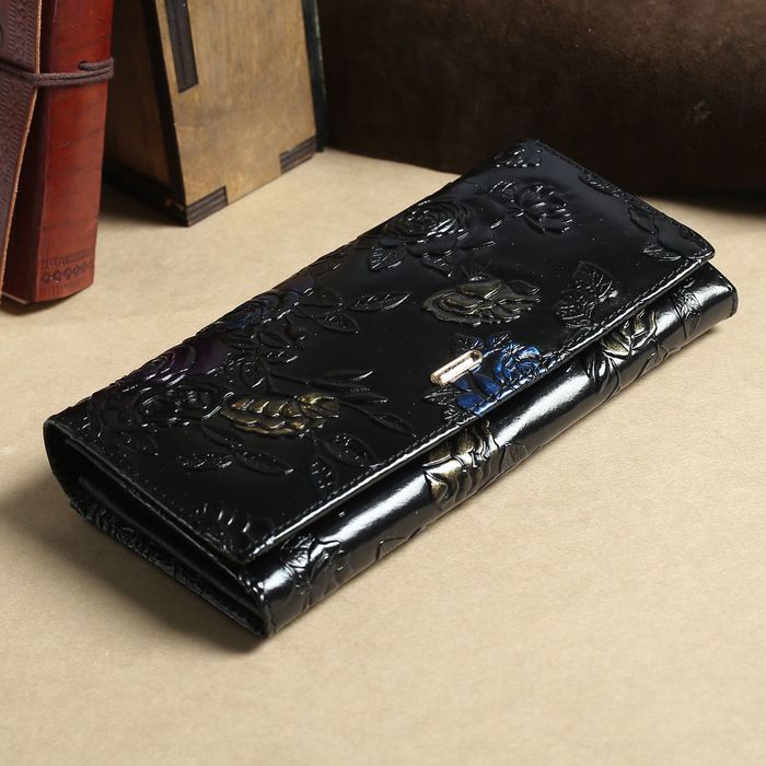 Кошелёк женский, 7 отделов, для карт, для монет, наружный карман, цвет чёрный