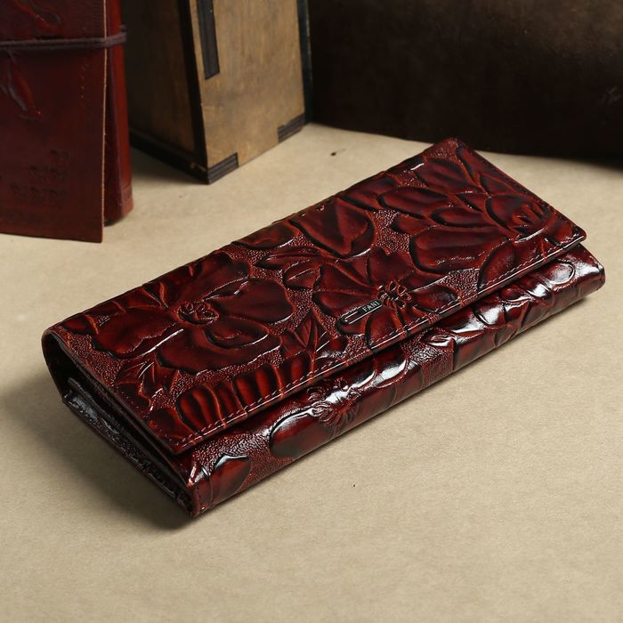 Кошелёк женский, 7 отделов, для карт, для монет, наружный карман, цвет коричневый