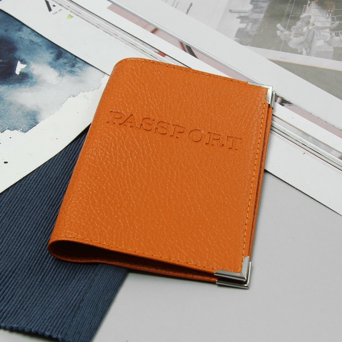 Обложка для паспорта, загран, флотер, цвет оранжевый