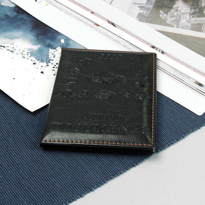 Обложка для автодокументов, прошитый, цвет чёрный