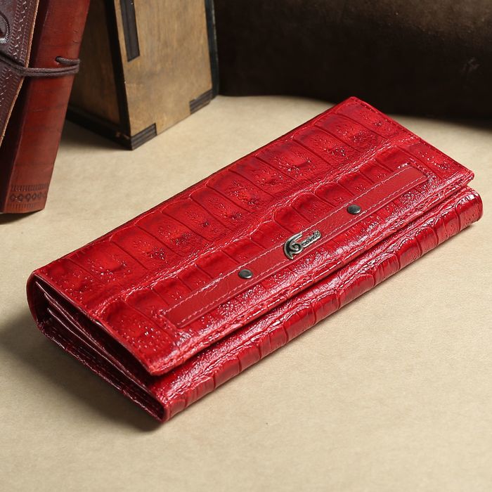 Кошелёк женский, 2 отдела рамка, 3 отдела, для карт, на клапане, наружный карман, цвет красный