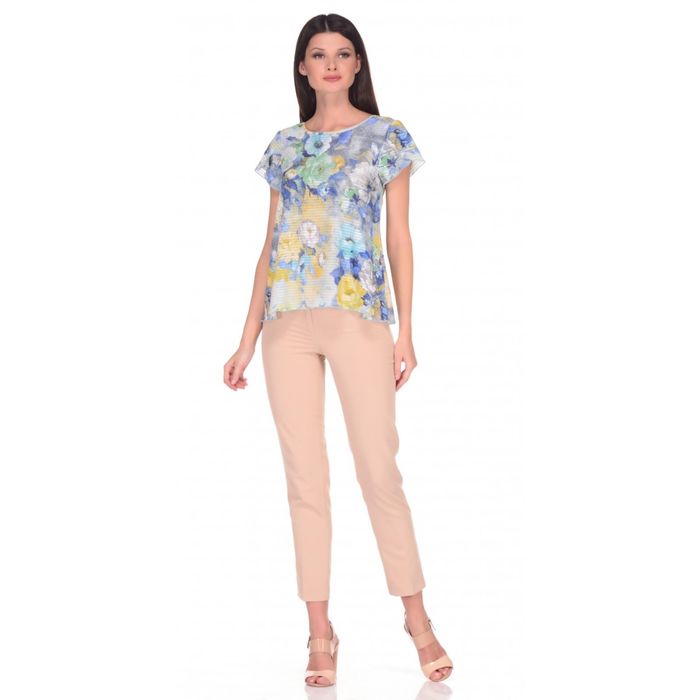 Блуза женская, размер 54, цвет синий+жёлтый 218