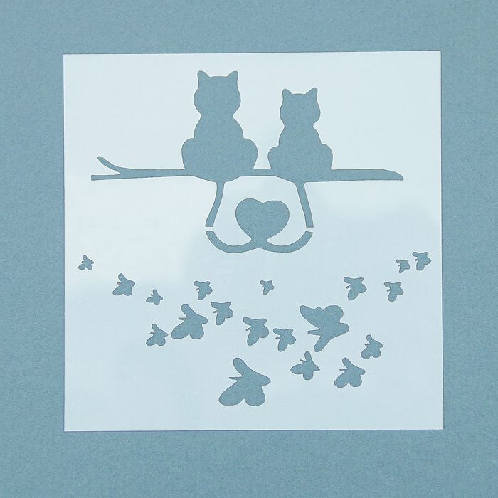 Трафарет пластик "Влюбленные коты и бабочки" 13х13 см